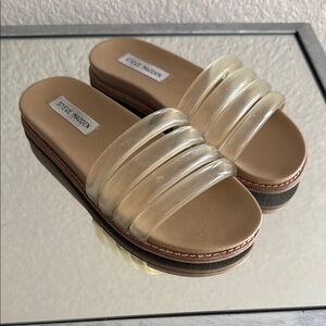 Steve Madden Clear and Tan Slide Sandals